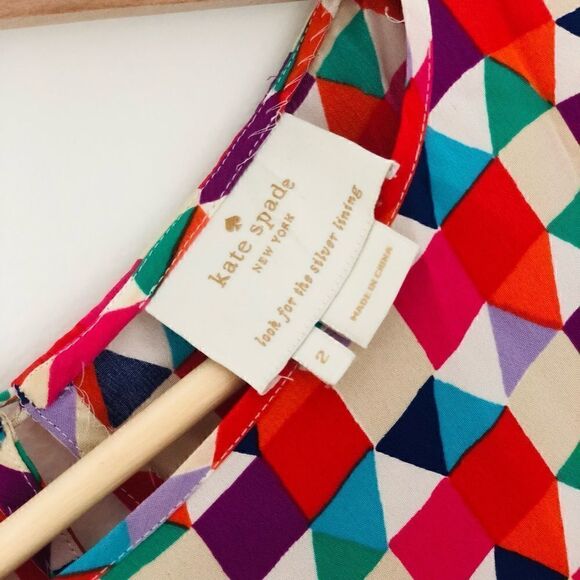 Kate Spade 100% Silk Abbey Sheath Geometric Dress Smocked Waist Size 2 - Picture 2 of 7